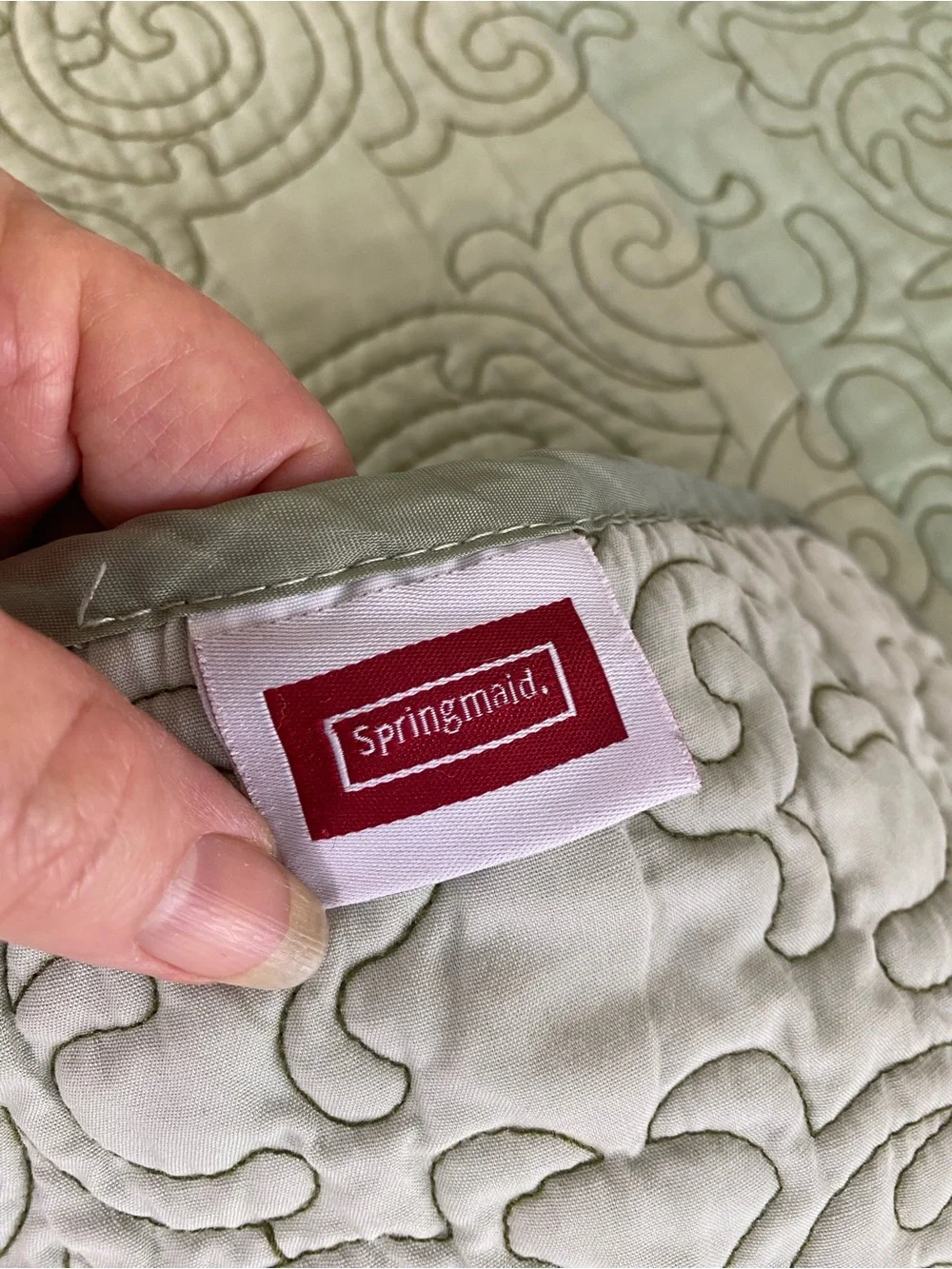 Rare 70s Springmaid patchwork Lightweight bedspread/ Quilt green brown gold